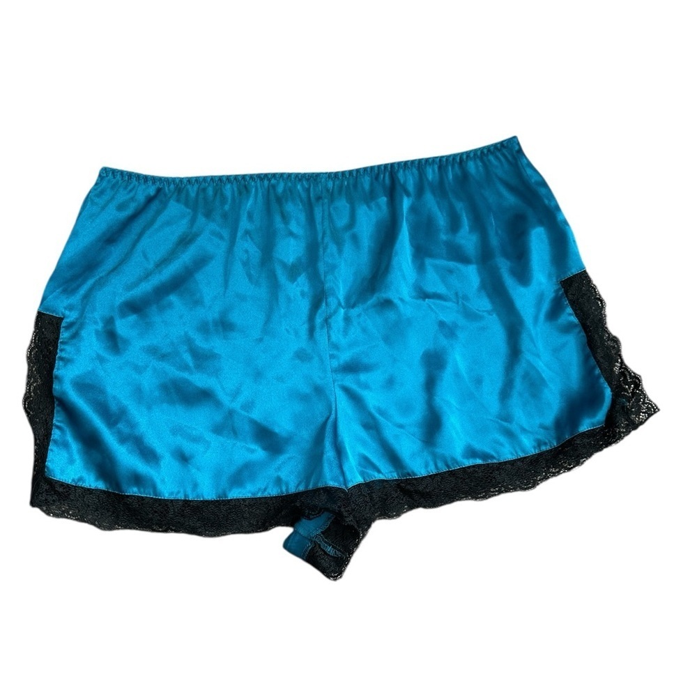 Vintage Victoria secret pajama silky shorts Teal Black lace